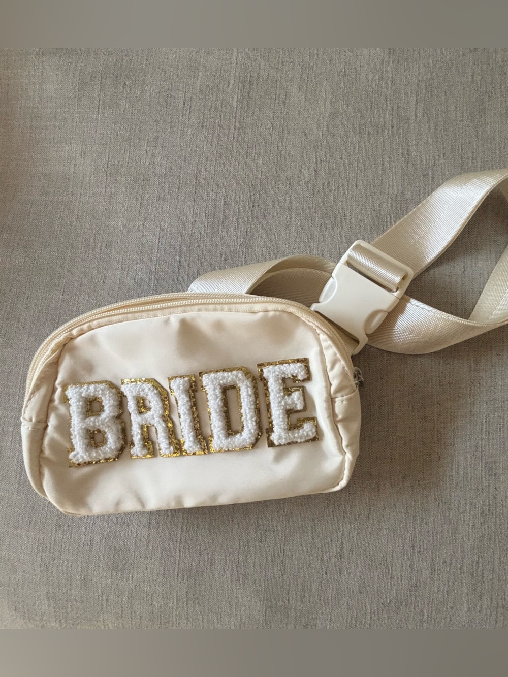 Beige 'BRIDE' Embroidered Fanny Pack